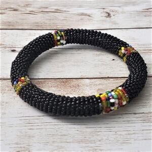 Vintage Bracelet / Bangle - Multi Colored & Black Beaded